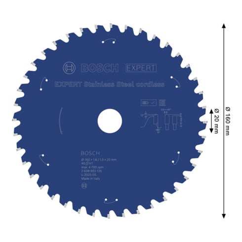 Bosch EXPERT Lame de scie circulaire en acier inoxydable, 160x20 mm, Z40