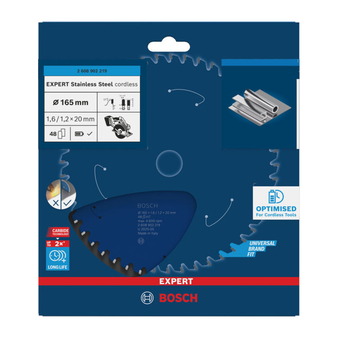 Bosch EXPERT Lame de scie circulaire en acier inoxydable, 165x20 mm, Z48