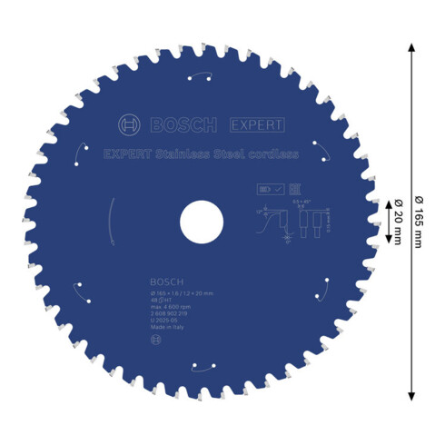 Bosch EXPERT Lame de scie circulaire en acier inoxydable, 165x20 mm, Z48