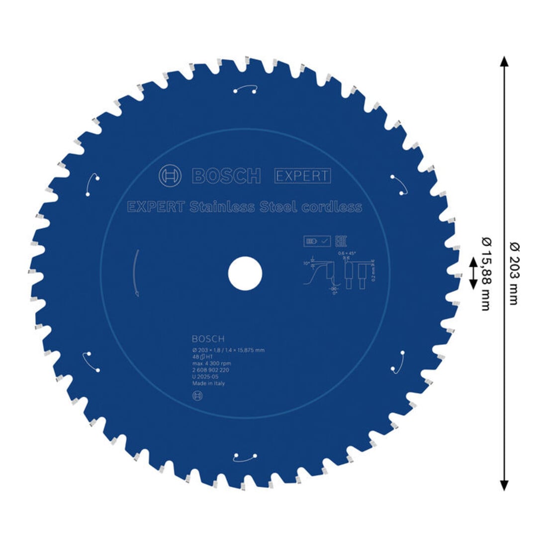 Bosch EXPERT Lame de scie circulaire en acier inoxydable, 203x15,88 mm, Z48