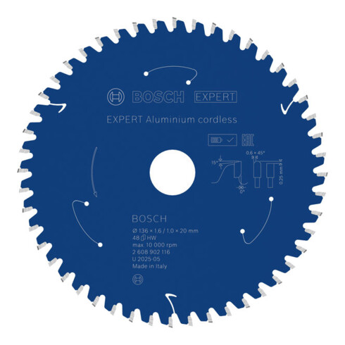 Bosch EXPERT Lame de scie circulaire en aluminium, 136x20 mm, Z48