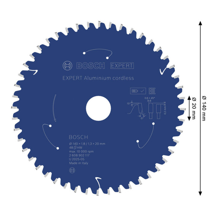 Bosch EXPERT Lame de scie circulaire en aluminium, 140x20 mm, Z48