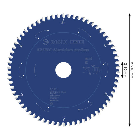 Bosch EXPERT Lame de scie circulaire en aluminium, 210x30 mm, Z66