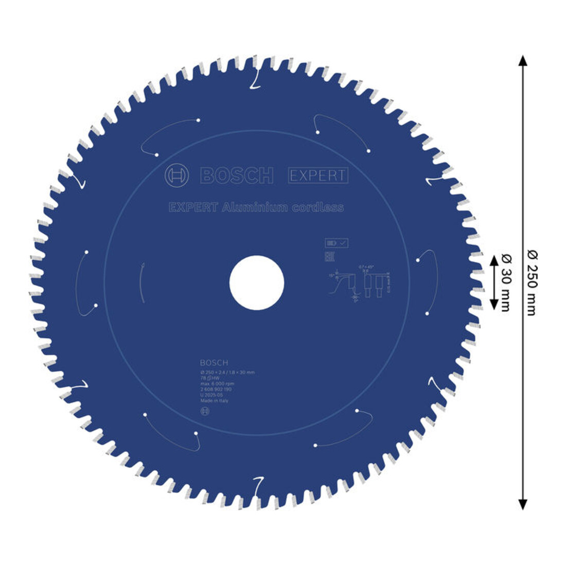 Bosch EXPERT Lame de scie circulaire en aluminium, 250x30 mm, Z78