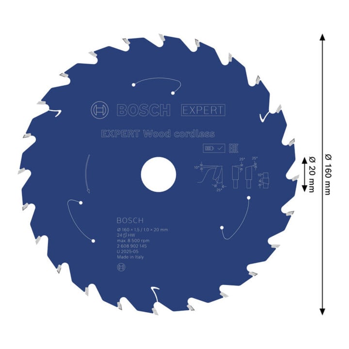 Bosch EXPERT Lame de scie circulaire pour bois, 160x1,45x20 mm, Z24
