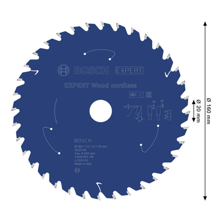 Bosch EXPERT Lame de scie circulaire pour bois, 160x1,45x20 mm, Z36