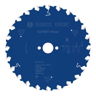 Bosch EXPERT Lame de scie circulaire pour bois, 160x1,8x20 mm, Z24