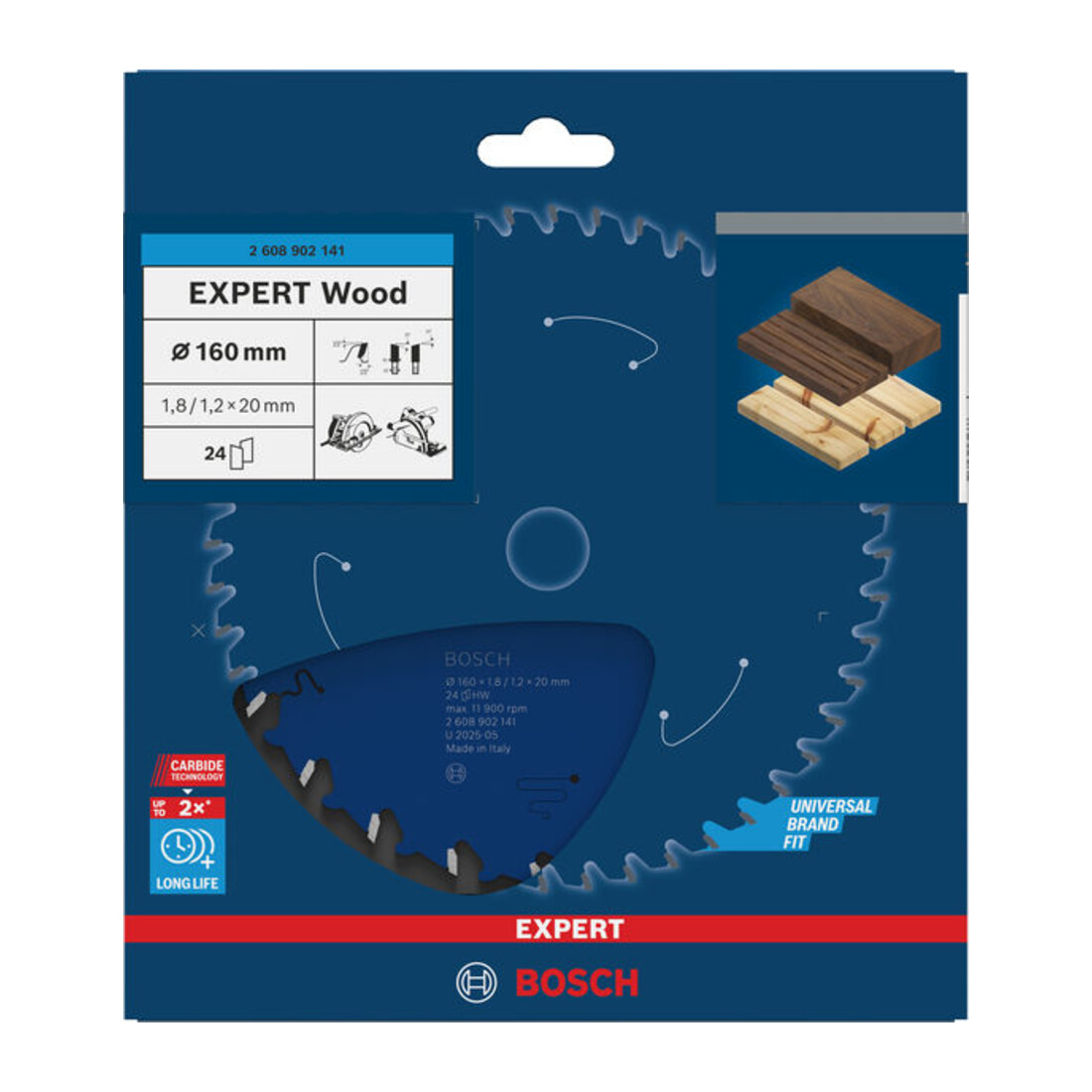 Bosch EXPERT Lame de scie circulaire pour bois, 160x1,8x20 mm, Z24