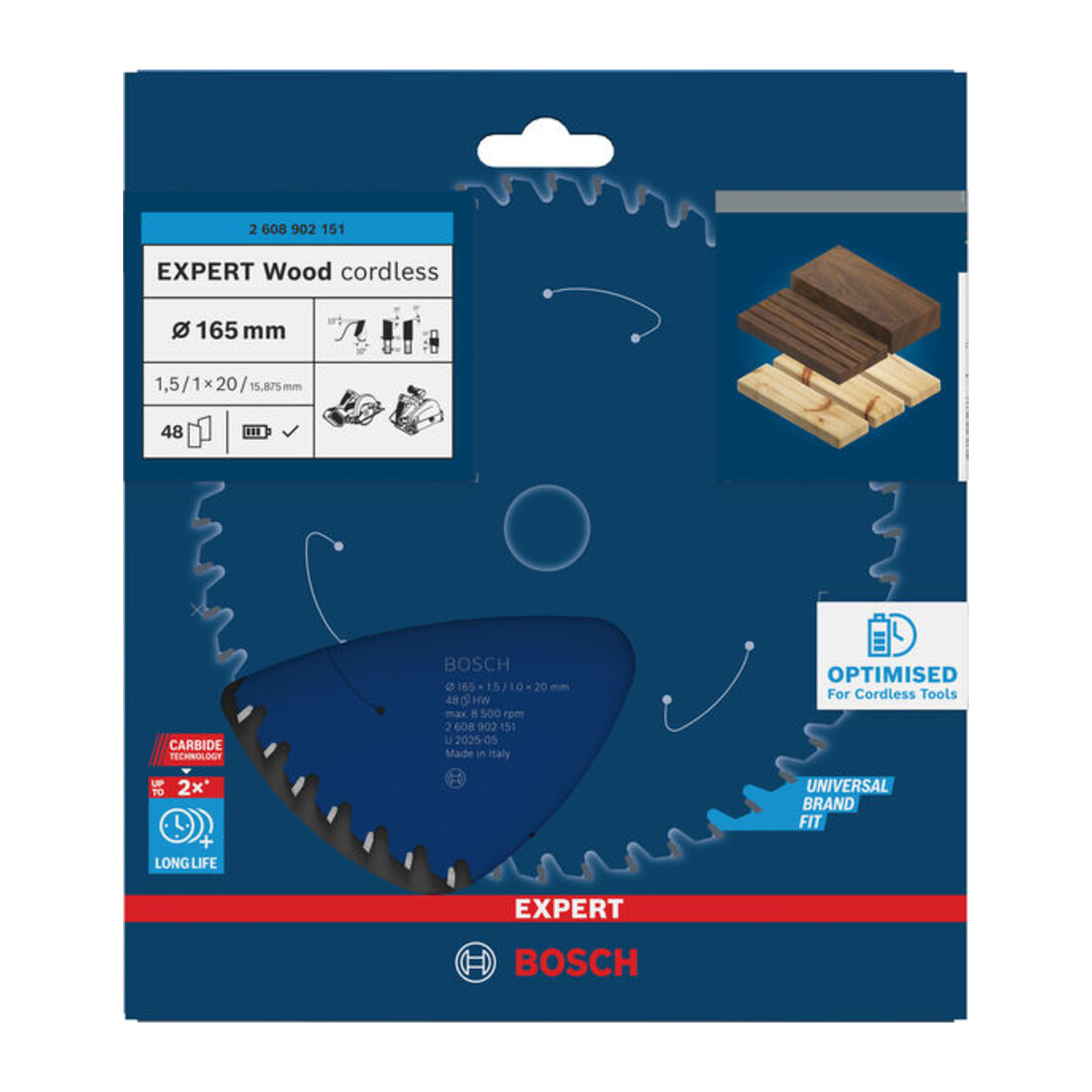 Bosch EXPERT Lame de scie circulaire pour bois, 165×1,45×20 mm, Z48