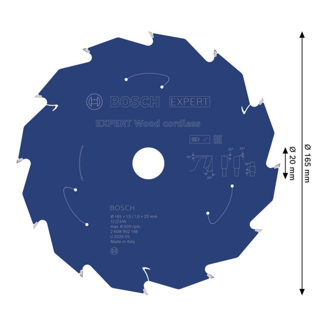 Bosch EXPERT Lame de scie circulaire pour bois, 165x20 mm, Z12