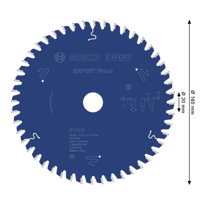 Bosch EXPERT Lame de scie circulaire pour bois, 165x20 mm, Z48