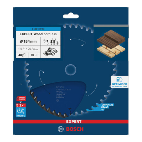 Bosch EXPERT Lame de scie circulaire pour bois, 184x20 mm, Z48