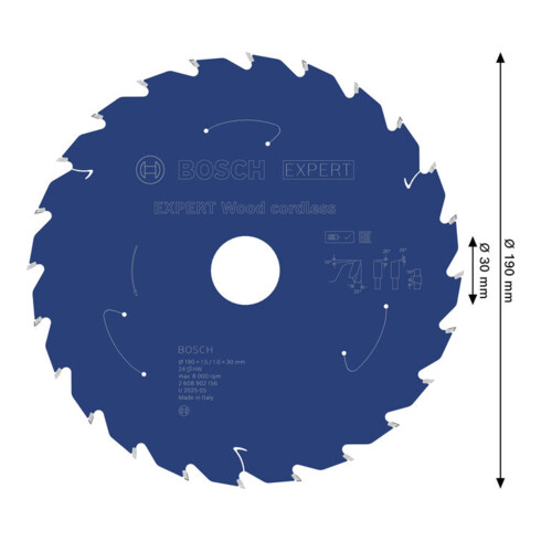 Bosch EXPERT Lame de scie circulaire pour bois, 190x30 mm, Z24