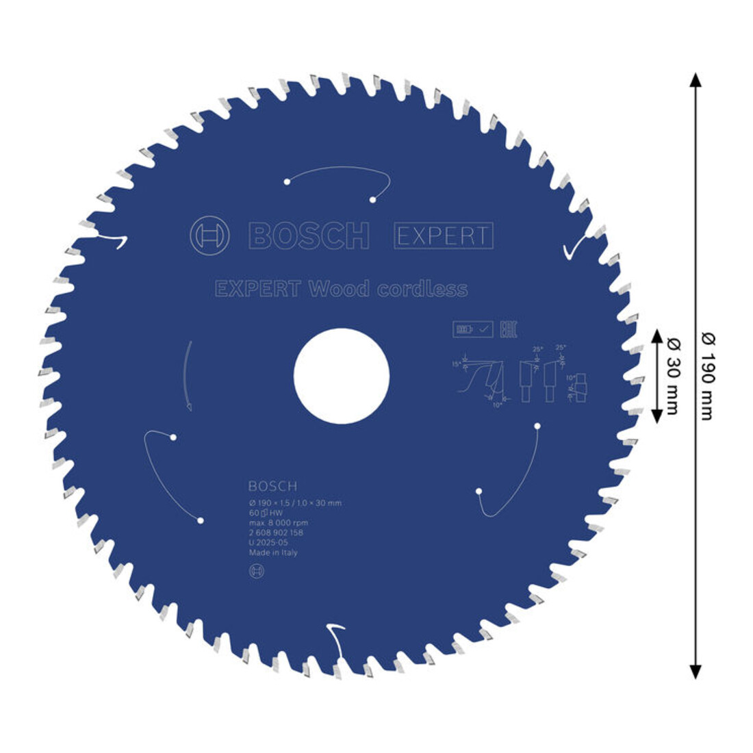 Bosch EXPERT Lame de scie circulaire pour bois, 190x30 mm, Z60