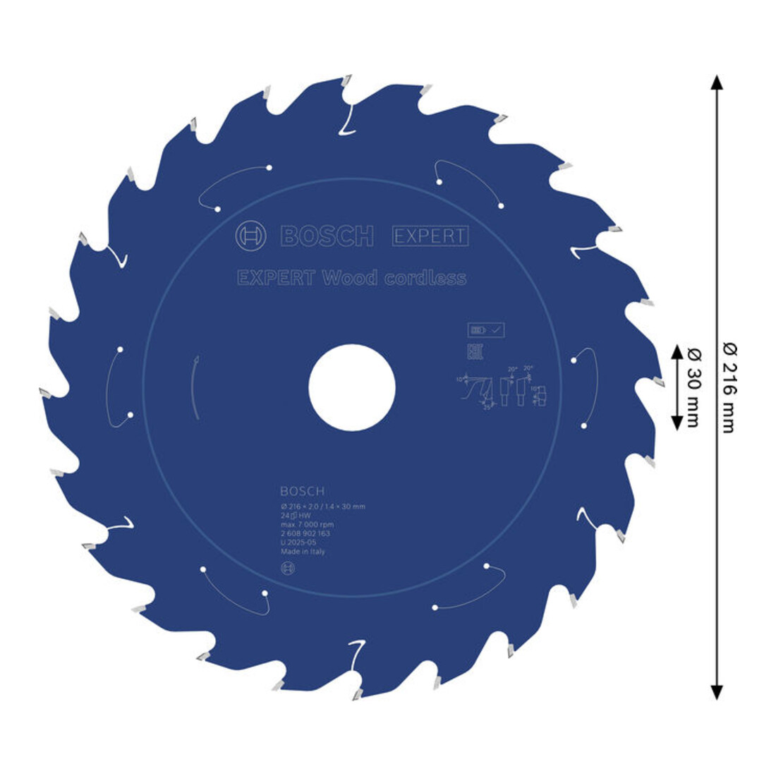Bosch EXPERT Lame de scie circulaire pour bois, 216x1,7x30 mm, Z24, angle de dent 25°