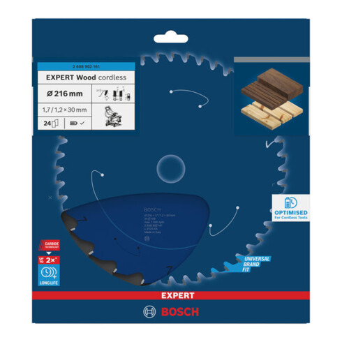 Bosch EXPERT Lame de scie circulaire pour bois, 216x1,7x30 mm, Z24, angle de dent 5°