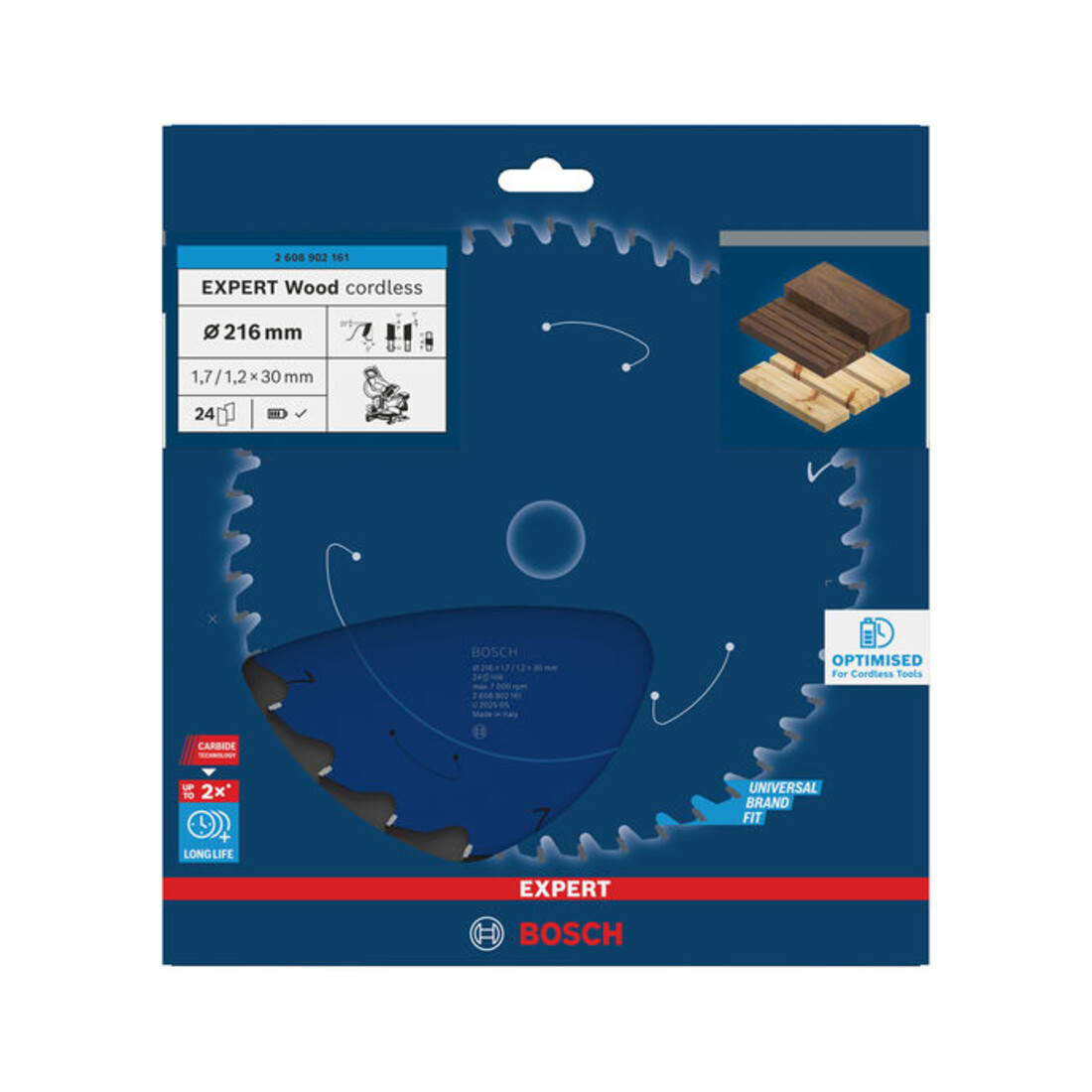 Bosch EXPERT Lame de scie circulaire pour bois, 216x1,7x30 mm, Z24, angle de dent 5°