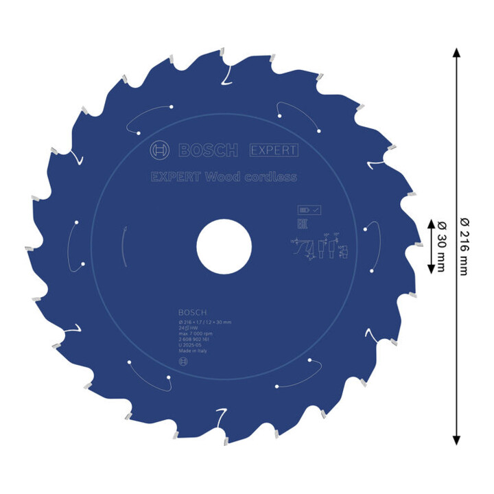 Bosch EXPERT Lame de scie circulaire pour bois, 216x1,7x30 mm, Z24, angle de dent 5°