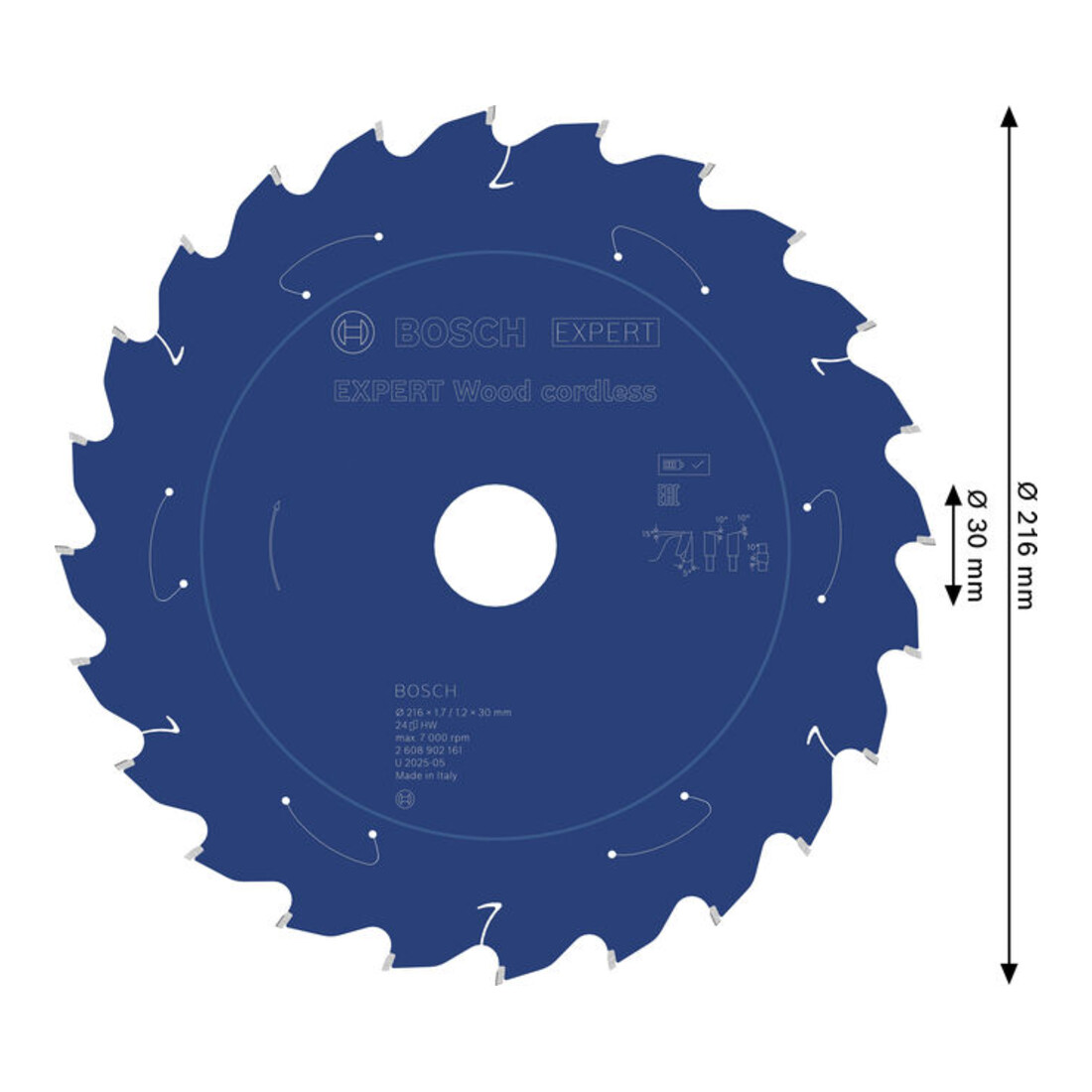 Bosch EXPERT Lame de scie circulaire pour bois, 216x1,7x30 mm, Z24, angle de dent 5°