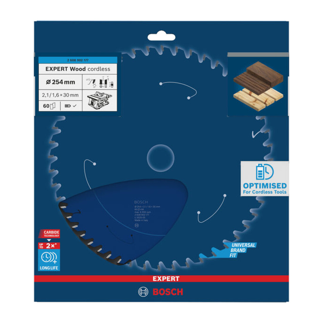 Bosch EXPERT Lame de scie circulaire pour bois, 254x1,6x30 mm, Z60