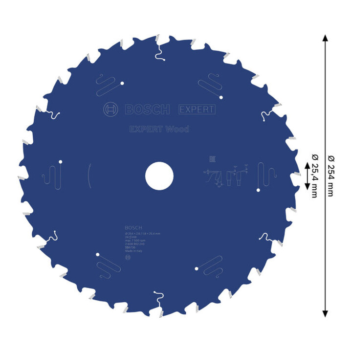Bosch EXPERT Lame de scie circulaire pour bois, 254x25,4 mm, Z24