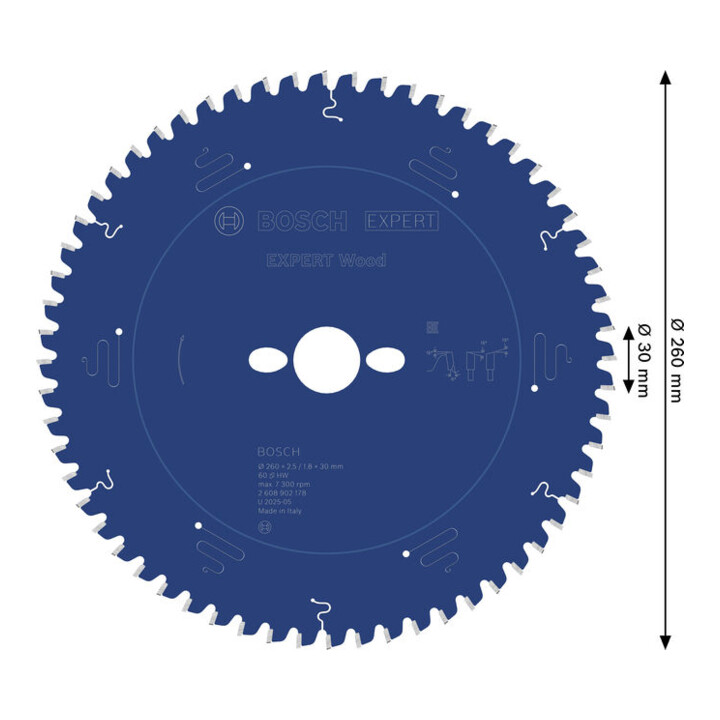 Bosch EXPERT Lame de scie circulaire pour bois, 260x30 mm, Z60