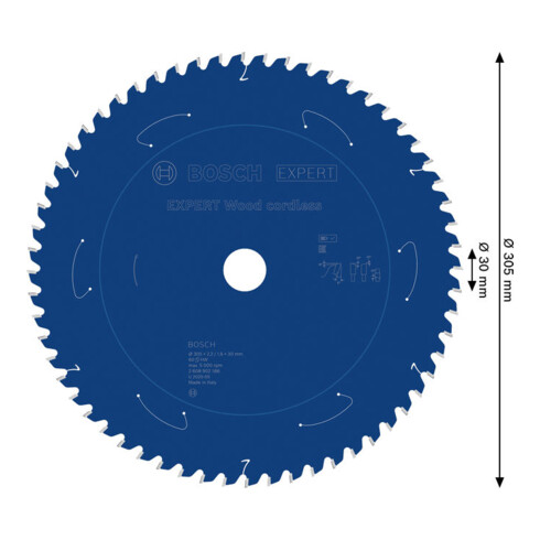 Bosch EXPERT Lame de scie circulaire pour bois, 305x30 mm, Z60