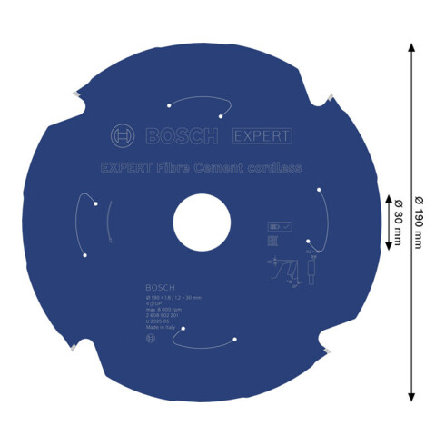 Bosch EXPERT Lame de scie circulaire pour fibro-ciment, 190x1,8x30 mm, Z4