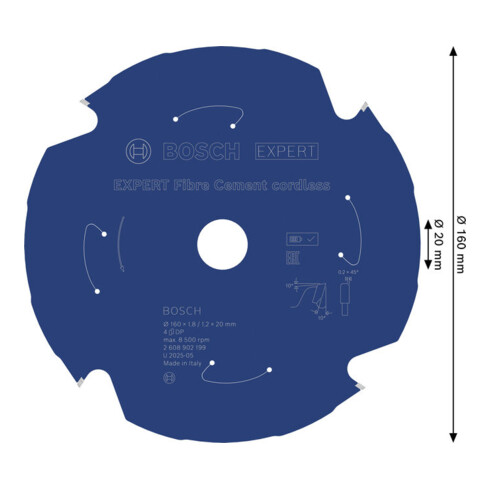 Bosch EXPERT Lame de scie circulaire pour fibrociment, 160x1,8x20 mm, Z4