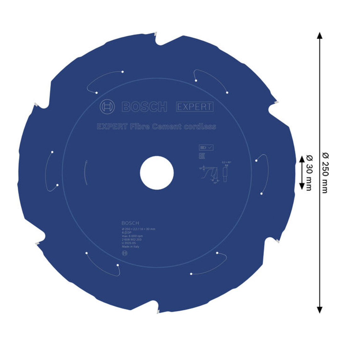 Bosch EXPERT Lame de scie circulaire pour fibrociment, 250x2,2x30 mm, Z6