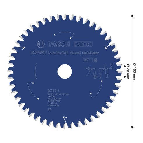 Bosch EXPERT Lame de scie circulaire pour panneau stratifié, 160x1,8x20 mm, Z48