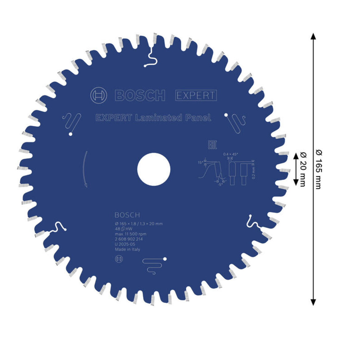 Bosch EXPERT Lame de scie circulaire pour panneau stratifié, 165x1,8x20 mm, Z48