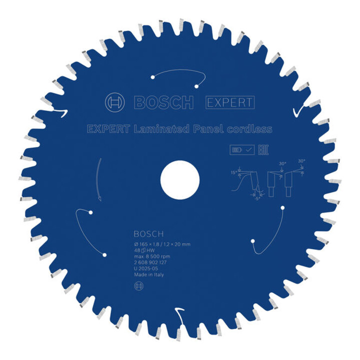 Bosch EXPERT Lame de scie circulaire pour panneau stratifié, 165x1,8x20 mm, Z48, angle de dent -5°