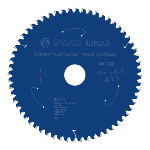 Bosch EXPERT Lame de scie circulaire pour panneau stratifié, 190x2,1x30 mm, Z60