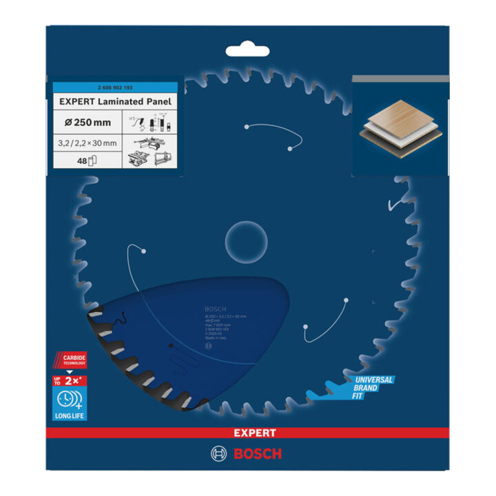 Bosch EXPERT Lame de scie circulaire pour panneaux stratifiés, 250x30 mm, Z48