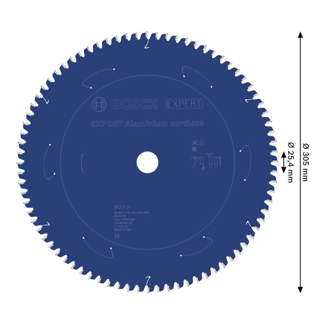 Bosch EXPERT Lame de scie circulaire sans fil en aluminium, 305 x 2,4/1,8 x 25,4 mm, Z80