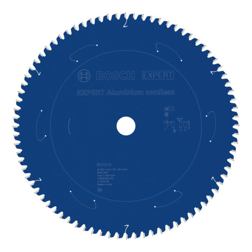 Bosch EXPERT Lame de scie circulaire sans fil en aluminium, 305 x 2,4/1,8 x 25,4 mm, Z80