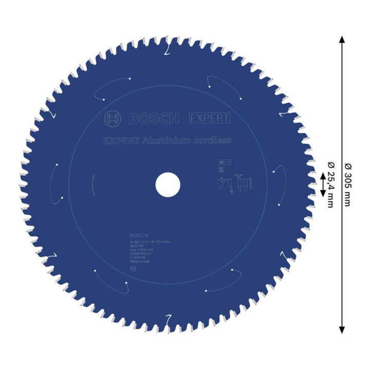 Bosch EXPERT Lame de scie circulaire sans fil en aluminium, 305 x 2,4/1,8 x 25,4 mm, Z80