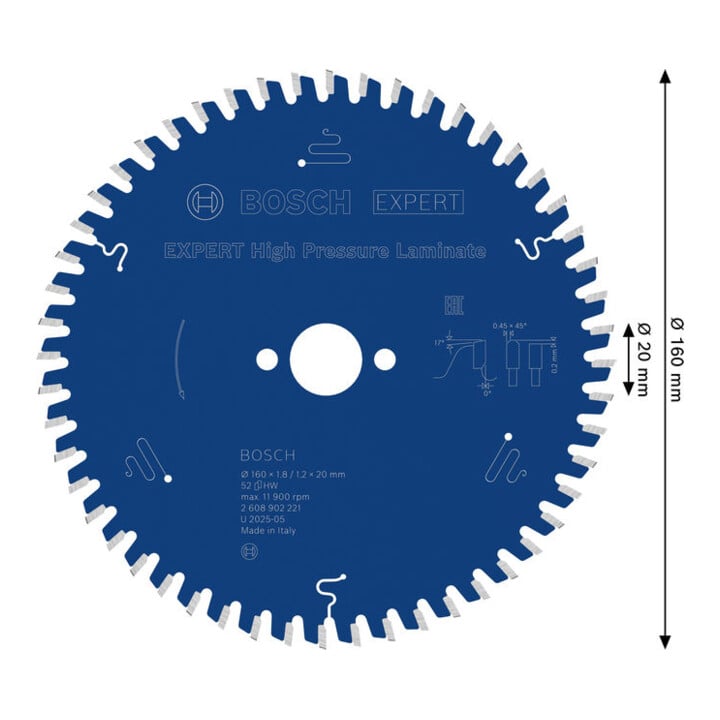 Bosch EXPERT Lame de scie circulaire stratifié haute pression, 160x20 mm, Z52