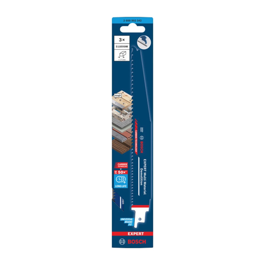 Bosch EXPERT Lames de scie sabre Multi Material Demolition S1169XHM, 3 pièces