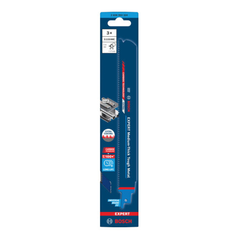 Bosch EXPERT Lames de scie sabre S1155HHC métal dur moyen-épais, 3 pièces