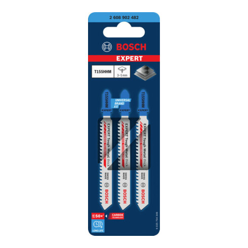 Bosch EXPERT Lames de scie sauteuse T155HHM Tough Metal épaisses, 3 pcs