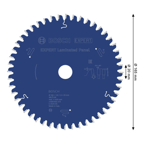 Bosch EXPERT Laminated Panel Kreissägeblatt, 165x1,8x20 mm, Z48