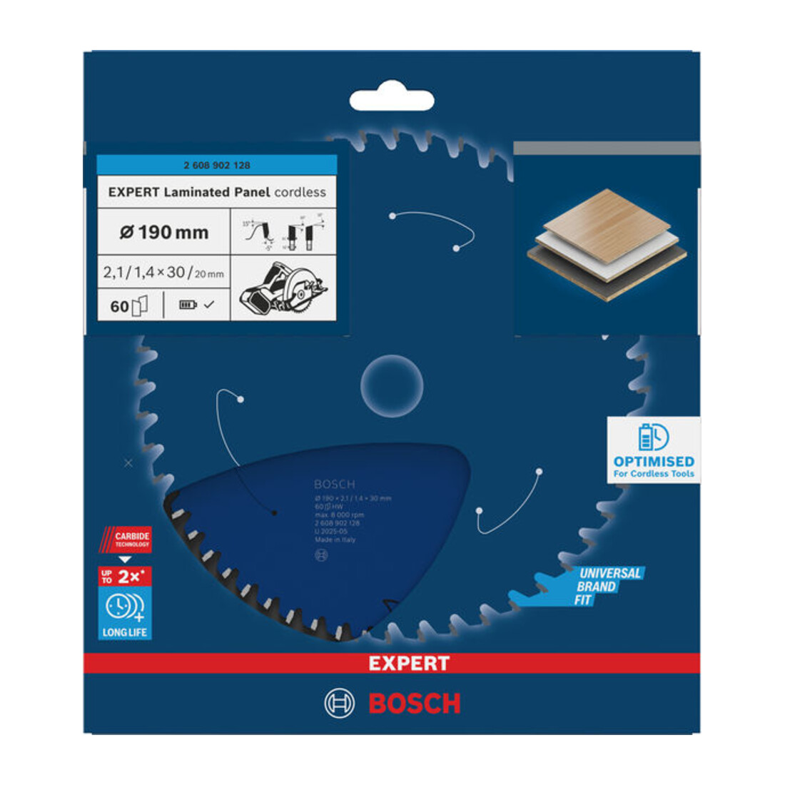 Bosch EXPERT Laminated Panel Kreissägeblatt, 190x2,1x30 mm, Z60