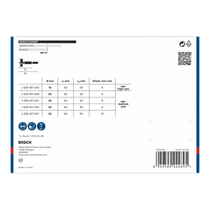 Bosch EXPERT Laminated Wood Scharnierlochbohrersatz, 15/20/25/30/35 x 60 x 90 mm, 5 St