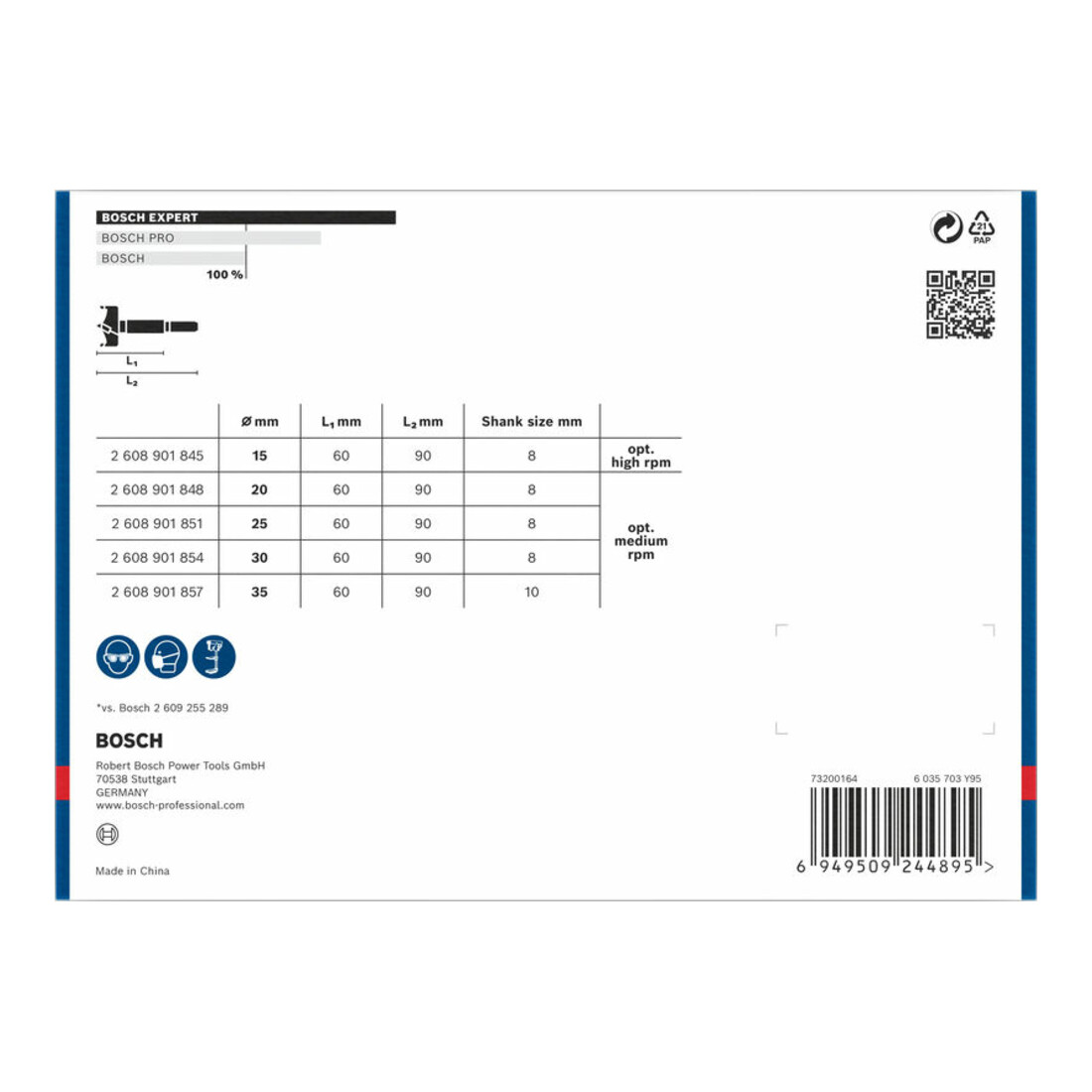 Bosch EXPERT Laminated Wood Scharnierlochbohrersatz, 15/20/25/30/35 x 60 x 90 mm, 5 St