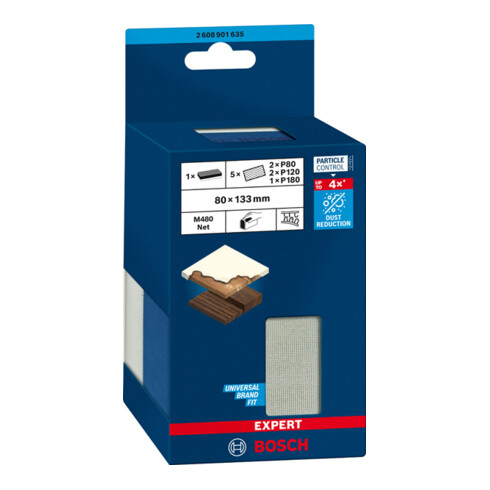 Bosch EXPERT M480 Filet abrasif, double densité, 80x133 mm, pour ponçage manuel