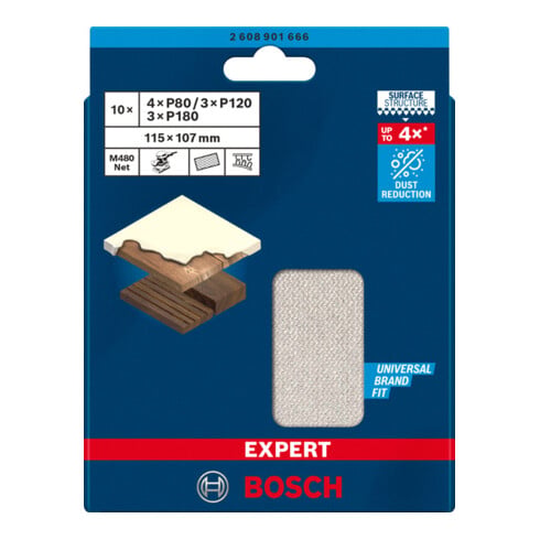 Bosch EXPERT M480 Jeu de filets abrasifs, 115 x 107 mm, G 80/120/180