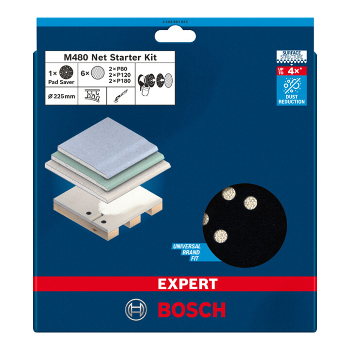 Bosch EXPERT M480 Schleifnetz-Set, 225 mm, G 80/120/180/Schleiftellerschoner