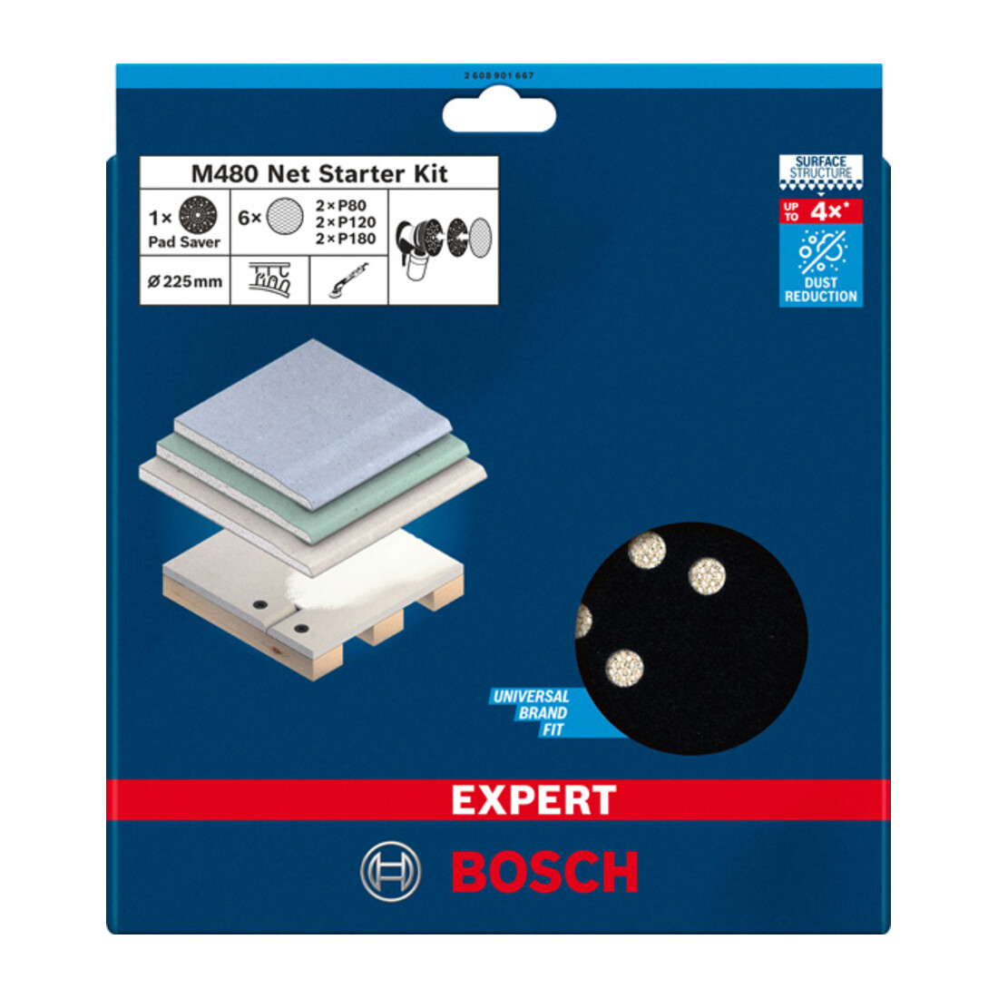 Bosch EXPERT M480 Schleifnetz-Set, 225 mm, G 80/120/180/Schleiftellerschoner